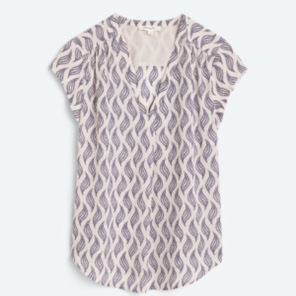 Elegant Cream and Blue Patterned Blouse